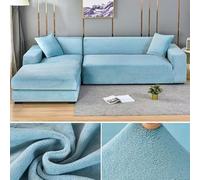 Copridivano in velluto spesso elastico a forma di L, per 1, 2, 3, 4 posti, azzurro, adatto per divani da 190 e 230 cm, perfetto per l'arredamento del soggiorno