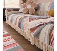 Copridivano Lavabile Anti-Scadimento - Tessuto Cotone Lino Macchia-Resistente, Protezione Mobili Con Frange Per Animali Domestici(Bohemia 03,27.6"x27.6")