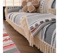 Copridivano Lavabile Anti-Scadimento - Tessuto Cotone Lino Macchia-Resistente, Protezione Mobili Con Frange Per Animali Domestici(Bohemia 02,35.4"x35.4")