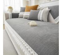 Copridivano Lavabile Anti-Scadimento - Tessuto Cotone Lino Macchia-Resistente, Protezione Mobili Con Frange Per Animali Domestici(Gray,35.4"x94.5")