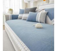 Copridivano Lavabile Anti-Scadimento - Tessuto Cotone Lino Macchia-Resistente, Protezione Mobili Con Frange Per Animali Domestici(Blue,27.6"x27.6")