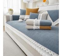 Copridivano Lavabile Anti-Scadimento - Tessuto Cotone Lino Macchia-Resistente, Protezione Mobili Con Frange Per Animali Domestici(Denim Blue,35.4"x70.9")