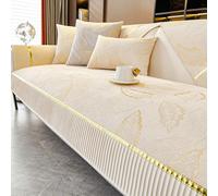 Copridivano Lavabile in Ciniglia per Divani da 1 A 4 Posti, Fodera Protettiva per Mobili, Cuscino per Divano Adatto Anche agli Animali Domestici, Decorazione per Il Soggiorno. Beige 2 90x260cm