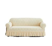 Copridivano protettivo con volant, copridivano con gonna motivo vegetale jacquard (beige, 2 posti)