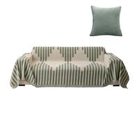 Copridivano resilienti con design bohémien e motivo triangolare nero reversibile for divano da 2-4 cuscini, copridivano componibile a L in ciniglia lavabile con nappe(Green,180 * 260cm)