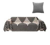 Copridivano resilienti con design bohémien e motivo triangolare nero reversibile for divano da 2-4 cuscini, copridivano componibile a L in ciniglia lavabile con nappe(Black,180 * 300cm)