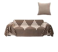 Copridivano resilienti con design bohémien e motivo triangolare nero reversibile for divano da 2-4 cuscini, copridivano componibile a L in ciniglia lavabile con nappe(Brown,180 * 300cm)
