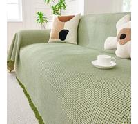 Copridivano reversibile morbido, per divano a forma di L, decorativo, con frange, multifunzionale, in tinta unita (verde erba, 180 x 180 cm)