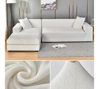 Copridivano spesso elastico per divano a 1/2/3/4 posti in peluche a forma di L, bianco, adatto per mobili da soggiorno da 190 a 230 cm, elegante ed elastico