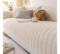 Copridivano trapuntato in velluto a coste, spesso e antiscivolo, con semplice fantasia a righe antigraffio, protezione universale per mobili, ideale per bambini, cani e altri animali domestici (beige,