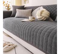 Copridivano trapuntato in velluto a coste, spesso e antiscivolo, con semplice fantasia a righe antigraffio, protezione universale per mobili, ideale per bambini, cani e altri animali domestici (grigi