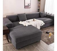 Copridivano universale elasticizzato a forma di granello con penisola All Inclusive protezione antipolvere per chaise longue grigio scuro adatto a 3 posti 185 230 cm