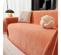 Copridivano universale in ciniglia, a forma di L, lavabile, antiscivolo, con nappe decorative, senza pieghe, 180 x 420 cm, perfetto per la decorazione della casa