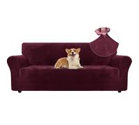 Copridivano Velluto, Copripoltrona 3 Posti con Braccioli, Sofa Cover AntiGraffio Gatto, Copri Divano Elasticizzato, Universale Sofa Cover Antimacchia Lavabile Antiscivol(Rosso Bordeaux,3 Posti)