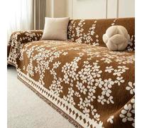 Copridivano Vintage in ciniglia, Coperta con Motivo Floreale con Nappe | Copridivano reversibile grande, fodera protettiva universale for mobili, coperta decorativa for 1-4 posti(Coffee,180x90cm)