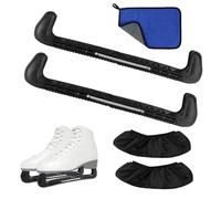 Coprilama Pattini Ghiaccio(Nero), Set da 5 Pezzi con 1 Paio di Protezioni per Pattini da Ghiaccio Regolabili, 2 Coprilama Elastici e 1 Asciugamano, Adatti per Pattini da Ghiaccio Artistici e da Hockey