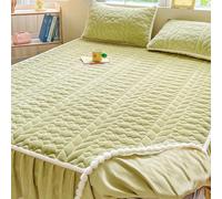 Copriletti Matrimoniali In Velluto Soffice Lenzuolo Con Angoli In Pile Coprimaterasso Con Angoli In Peluche Gonna E Federe Coprimaterasso Copriletto, Custodia Materasso Matrimoniale(Green,180*200cm)