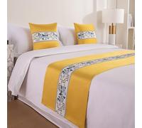 Copriletti, Runner da letto ricamati in stile cinese for camera dell'hotel, sciarpa decorativa for piedi, coperta for la fine del , sciarpe for corridori for king size(Yellow,30x50cm Pillowcases)