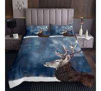 Copriletto con di cervi,3D,motivo corna selvaggia,adulti,set di trapunta con cervo,invernale e fauna selvatica,trapuntato,3 pezzi,con cerniera240x220cm