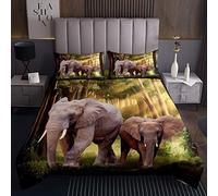 Copriletto con Elefante e Elefante Bohémien e copriletto Ragazzi Ragazze Stile Esotico Bohémien 3D Motivo Animale Selvatico Trapuntato 3 Pezzi Biancheria da Letto260x240cm