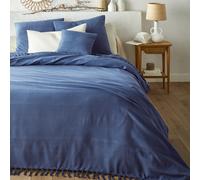 Copriletto con frange cotone, Nedo Blu 140 x 200 cm