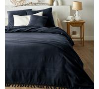 Copriletto con frange cotone, Nedo Blu 140 x 200 cm