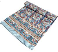 Copriletto con Stampa a Blocchi, Copriletto, Copri Divano Letto, Sospesi a Mano, Stoffa da Parete Blu, Multicolore - Design 16, Cotone, Dimensione: Doppio 225x275 cm, Copriletti con Stampa a Blocchi