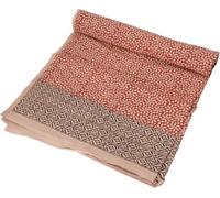 Copriletto con Stampa a Blocchi, Copriletto per Divano Letto, Applique Fatte a Mano, Sciarpa da Parete - Design 2, Rosso, Cotone, Dimensioni: Doppio 225x275 cm, Copriletti con Stampa a Blocchi