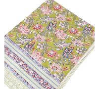 Copriletto con Stampa a Blocchi, Copriletto per il Divano del Letto, Applique Fatte a Mano, Sciarpa da Parete - Design 9, Verde, Cotone, Dimensioni: Doppio 225x275 cm, Copriletti con Stampa a Blocchi