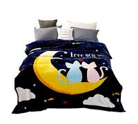 Copriletto Coperta Raschel Super Morbida ad Alta Densità Letto/Divano/Auto/Viaggio/Campeggio, Facile da Trasportare,Scelte Multiple,Caldo e Confortevole (Gatto Luna, 180x200 cm)