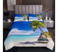 Copriletto da spiaggia Ocean Hawaiian Beach coperta ragazzi ragazze palma foglia set copripiumino stampato mare estate vacanza blu trapuntato 2 pezzi singolo formato