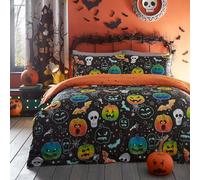 Bedlam Copriletto Halloween Zucche e Teschi Singolo (140 x 200cm) - Reversibile (2 Design) - Copriletto Luminoso al Buio - Scheletri e Pipistrelli - Decorazioni Halloween