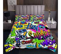 Copriletto hippie graffiti hip hop,copriletto per bambini,ragazzi econ motivo graffiti,set di trapunta moderna con artistica urbana,con 2 federe,3 pezzi,letto240x220cm