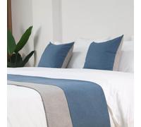 Copriletto in Lino di Cotone Due Toni di Lusso Leggero, Sciarpa per Letto Matrimoniale King Size per Casa e Hotel, Copriletto Semplice, Decorazione per Letti- Blue B|| 48x240cm for 1.8m bed