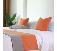 Copriletto in Lino di Cotone Due Toni di Lusso Leggero, Sciarpa per Letto Matrimoniale King Size per Casa e Hotel, Copriletto Semplice, Decorazione per Letti- Orange|| 48x240cm for 1.8m bed