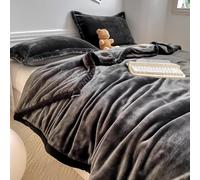 Copriletto in pelliccia sintetica, Pile corallo a righe blu, morbido e confortevole, universale for tutte le stagioni(Black,230 * 250cm)