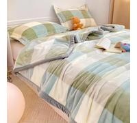 Copriletto in pelliccia sintetica, Pile corallo a righe blu, morbido e confortevole, universale for tutte le stagioni(Green 2,100 * 120cm)