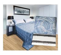 Copriletto jacquard letto estivo misto cotone cerchi azzurro Made In Italy