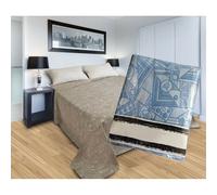 Copriletto jacquard letto estivo misto cotone geometrico azzurro Made In Italy