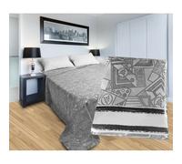 Copriletto jacquard letto estivo misto cotone geometrico grigio Made In Italy