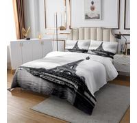 Copriletto king size con Torre Eiffel di Parigi, romantico stile francese, per bambini, ragazze, ragazzi, architettura famosa, 2 federe, bianco scuro grigio