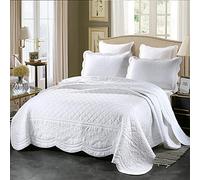 Copriletto matrimoniale Copriletto trapuntato di lusso Coperta in pizzo di cotone Ricamo stampato in cotone 3 pezzi Set di biancheria da letto leggero Ideale per l'estate con 2 federe ( Color : Bianco
