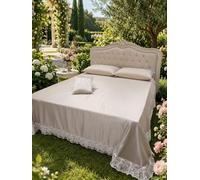 Copriletto Matrimoniale Laura Blasi Versailles/Chantilly Elegante con Balza in Pizzo Macramè con Cuscino Arredo Coordinato, Tessuto Traspirante Alta Qualità, Confezione Regalo in Scatola (Panna)