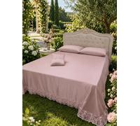 Copriletto Matrimoniale Laura Blasi Versailles/Chantilly Elegante con Balza in Pizzo Macramè con Cuscino Arredo Coordinato, Tessuto Traspirante Alta Qualità, Confezione Regalo in Scatola (Cipria)