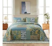 Copriletto patchwork in cotone NEWLAKE, set di 3 trapunte da letto con ricamo a punto reale, reversibile, trapunta matelass , verde, stile fattor