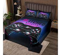 Copriletto per giochi videogiochicopriletto trapuntato per videogiochi, set per console gamepad, set per dei bambini, ragazzi e adolescenti, viola, trapuntato, per letto singolo, 1 federa
