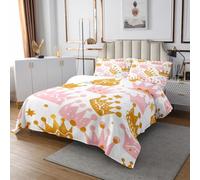 Copriletto per letto singolo, motivo corona rosa con cartoni animati, stile romantico principessa, per bambini, ragazze, ragazzi, decorazione per la camera da letto, motivo graffiti a pois, 1 federa