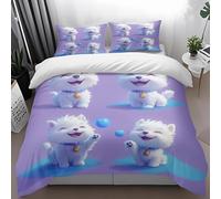 Copriletto Singolo Cane Carino Viola Trapunta Letto Singolo Poliestere Lavabile Respirazione Morbida Federe Cuscini 50x75 cm Decorazione Casa Copripiumino 150x210 cm