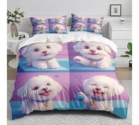 Copriletto Singolo Cane Rosa Beige Trapunta Letto Singolo Poliestere Lavabile Respirazione Morbida Federe Cuscini 50x75 cm Decorazione Casa Copripiumino 175x230 cm
