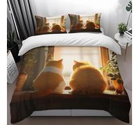 Copriletto Singolo Gatto Grasso Arancione Copripiumino Singolo Morbida Poliestere Respirazione Lavabile 2 Federe Cuscini 50x75 cm Decorazione Trapunta Letto Singolo 150x210 cm